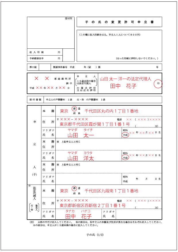 氏 の 変更 許可 申立 書